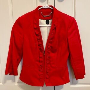Cute WHBM ruffle front red jacket.